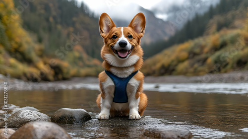 A cheerful corgi sitting by...