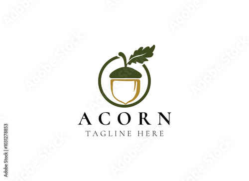 Oak leaf acorn logo simple. Simple Acorn or Oaknut with Oak Leaves Branch silhouette classic logo design