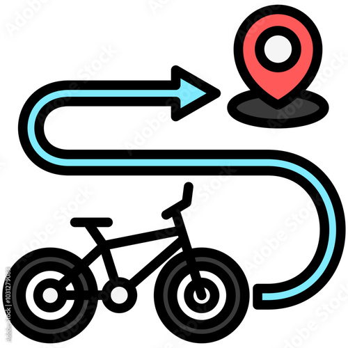 Cycle Path flat lineal multi color icon, use for UI, UX, app and web development, digital or print. for industry, education, construction, transportation, environment, urban planning theme.