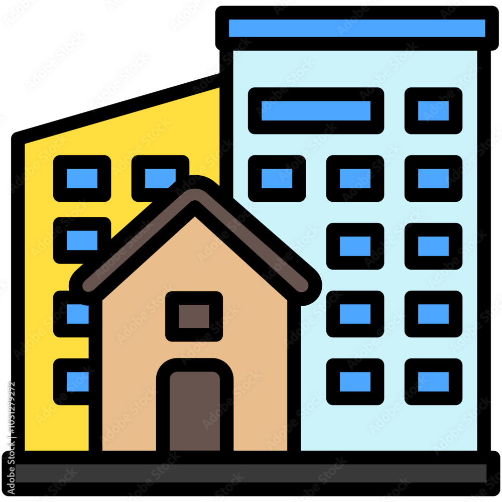 Residential Area flat lineal multi color icon, use for UI, UX, app and web development, digital or print. for industry, education, construction, transportation, environment, urban planning theme. Residential Area flat lineal multi color icon, use for UI, UX, app and web development, digital or print. for industry, education, construction, transportation, environment, urban planning theme.