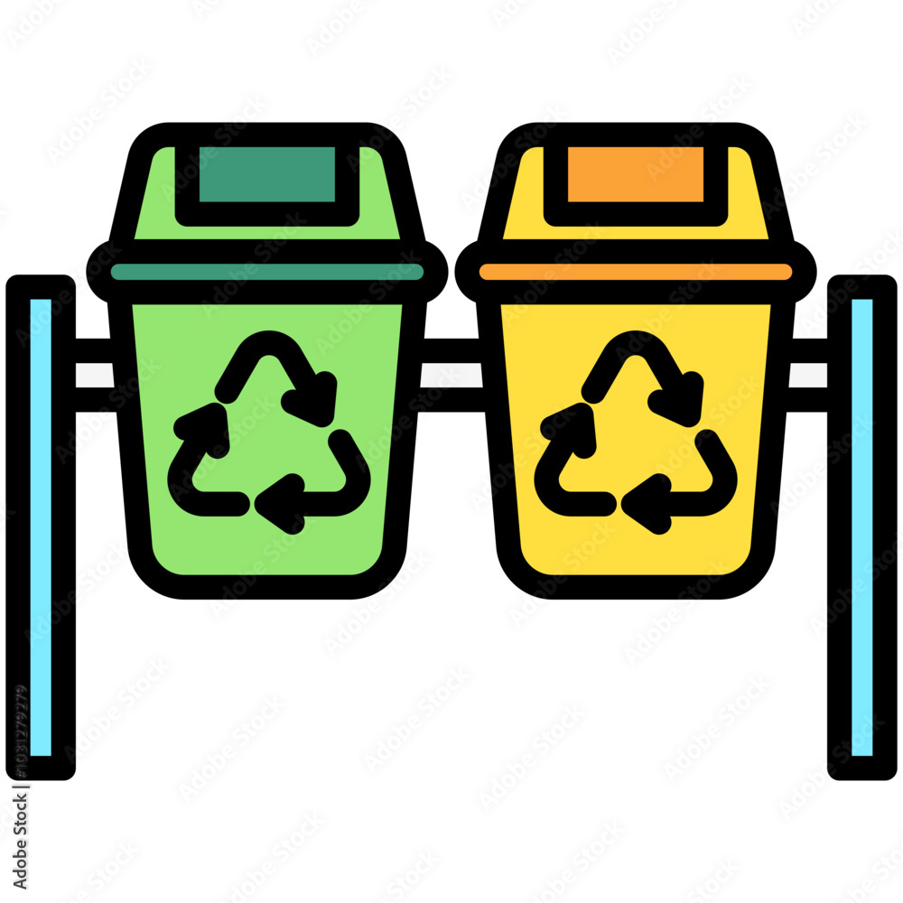 Recycling Bin flat lineal multi color icon, use for UI, UX, app and web development, digital or print. for industry, education, construction, transportation, environment, urban planning theme. Recycling Bin flat lineal multi color icon, use for UI, UX, app and web development, digital or print. for industry, education, construction, transportation, environment, urban planning theme.
