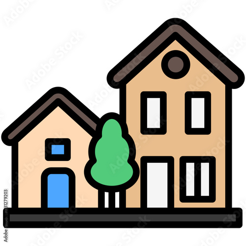 Neighborhood flat lineal multi color icon, use for UI, UX, app and web development, digital or print. for industry, education, construction, transportation, environment, urban planning theme.