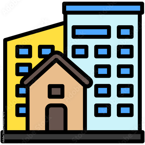 Residential Area flat lineal multi color icon, use for UI, UX, app and web development, digital or print. for industry, education, construction, transportation, environment, urban planning theme.