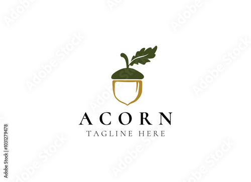 Oak leaf acorn logo simple. Simple Acorn or Oaknut with Oak Leaves Branch silhouette classic logo design