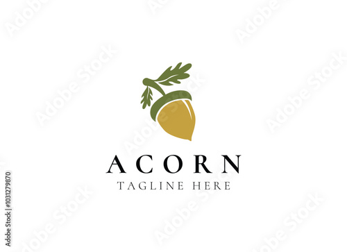 Oak leaf acorn logo simple. Simple Acorn or Oaknut with Oak Leaves Branch silhouette classic logo design