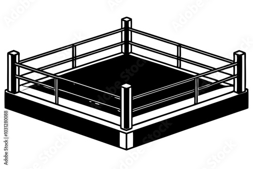 Boxing ring sport arena with ropes for fighting tournament monochrome illustration