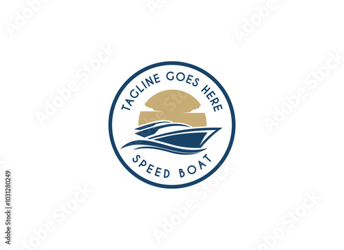 Jet boat logo design. Simple Minimalist Silhouette of Speedboat Jetboat Motorboat, or Boat with Motor with water sea ocean wave logo design