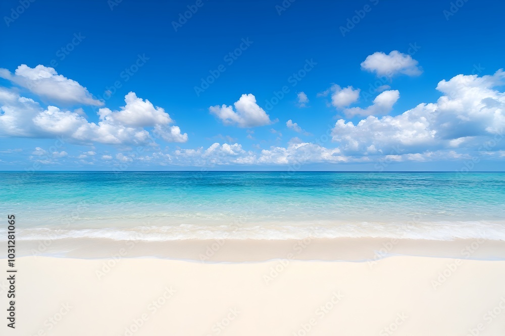 Tranquil Tropical Beach with Pristine Turquoise Waters and Soft White Sand Under Sunny Skies