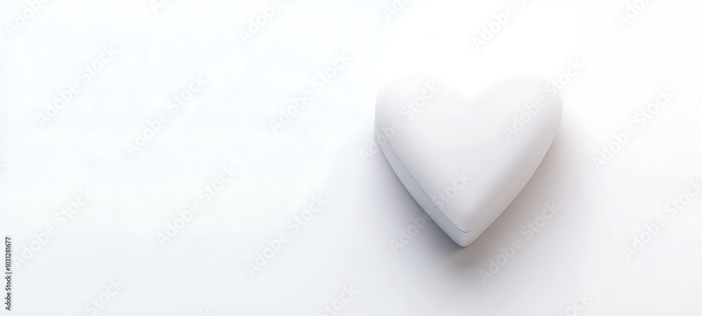 3D white heart in banner style on a clean white background. Horizontal banner. 3D white heart in banner style on a clean white background. Horizontal banner.