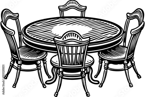 Round table and chairs vector art illustration