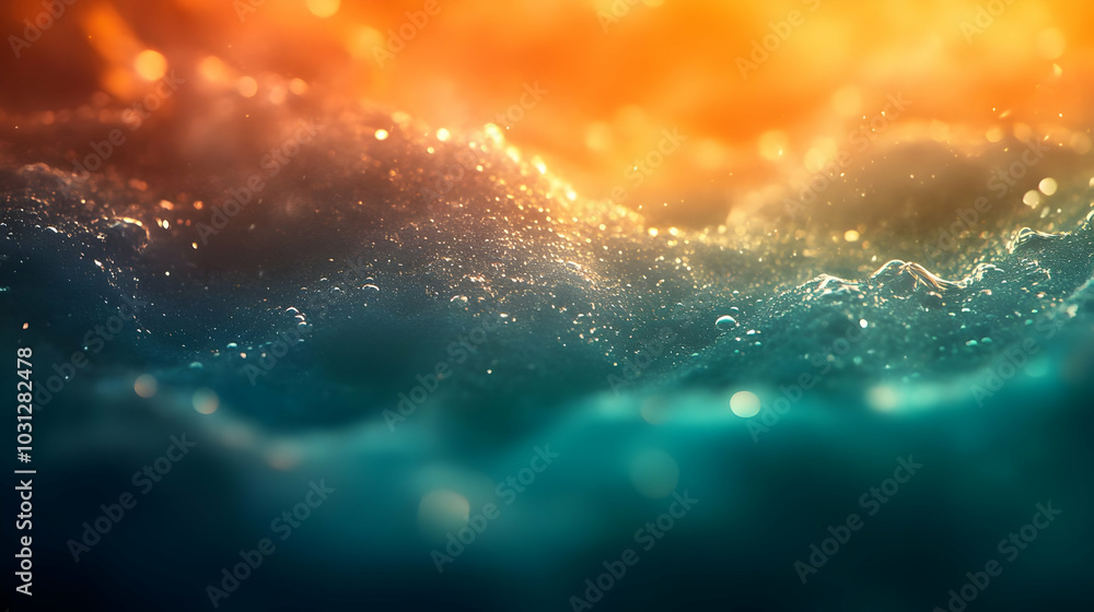 A vibrant abstract depiction of ocean waves with shimmering light. A vibrant abstract depiction of ocean waves with shimmering light.