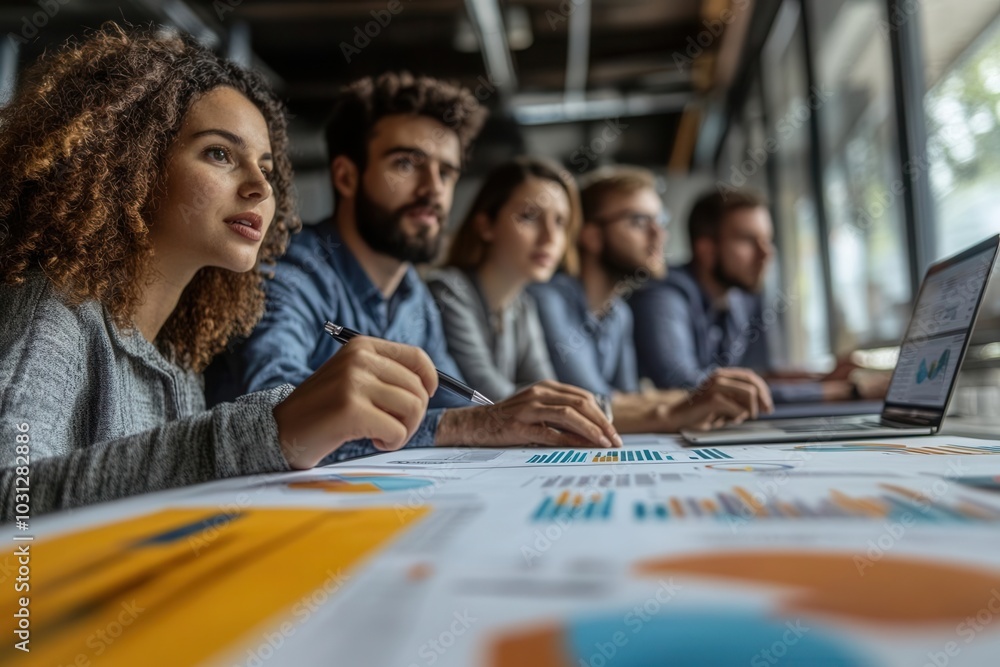 Diverse team discussing eCommerce growth strategies, financial charts displayed on a smartboard growth strategy, business planning Diverse team discussing eCommerce growth strategies, financial charts displayed on a smartboard growth strategy, business planning