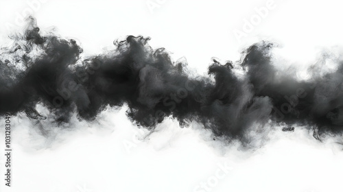 Abstract black smoke swirling against a white background.