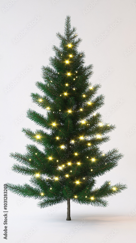 Fototapeta premium christmas tree decorated with lights white background isolated green evergreen holiday decoration 3d render