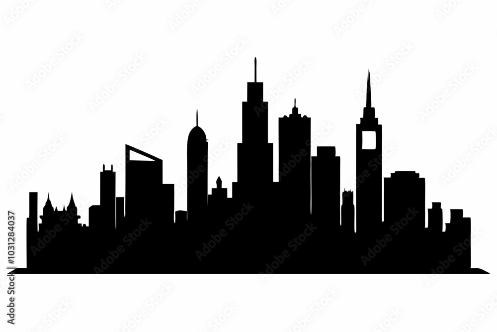 Fototapeta premium Chicago City Skyline Silhouette, City buildings black Silhouette vector