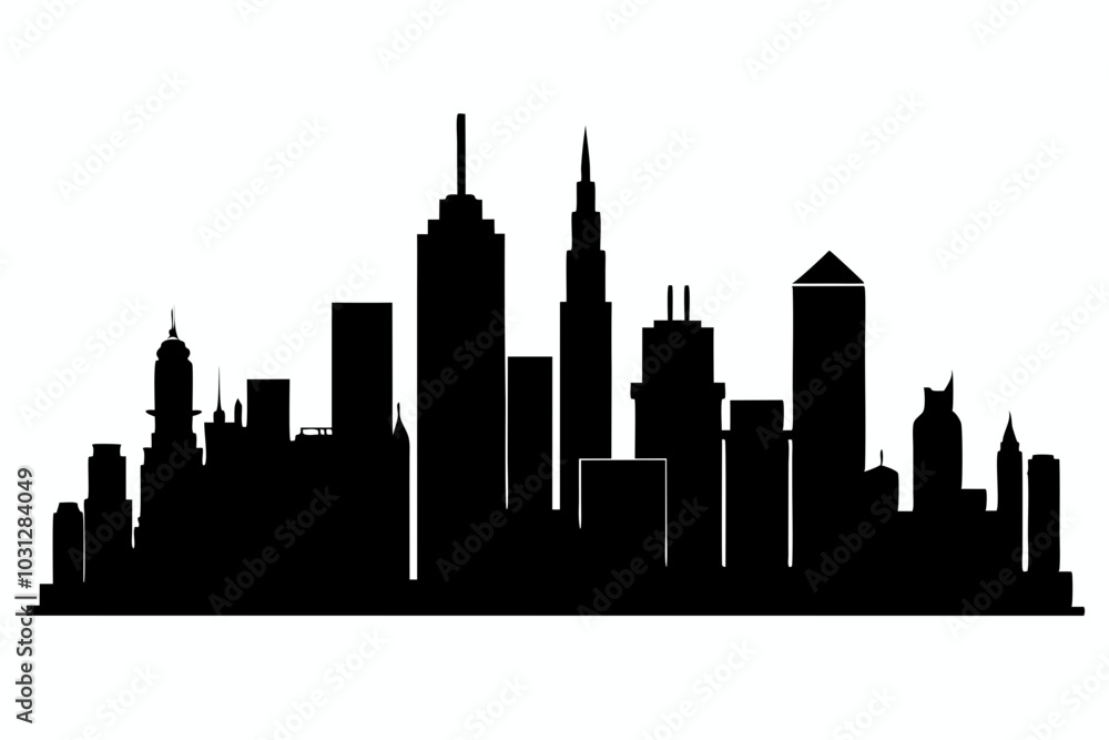 Naklejka premium Chicago City Skyline Silhouette, City buildings black Silhouette vector 