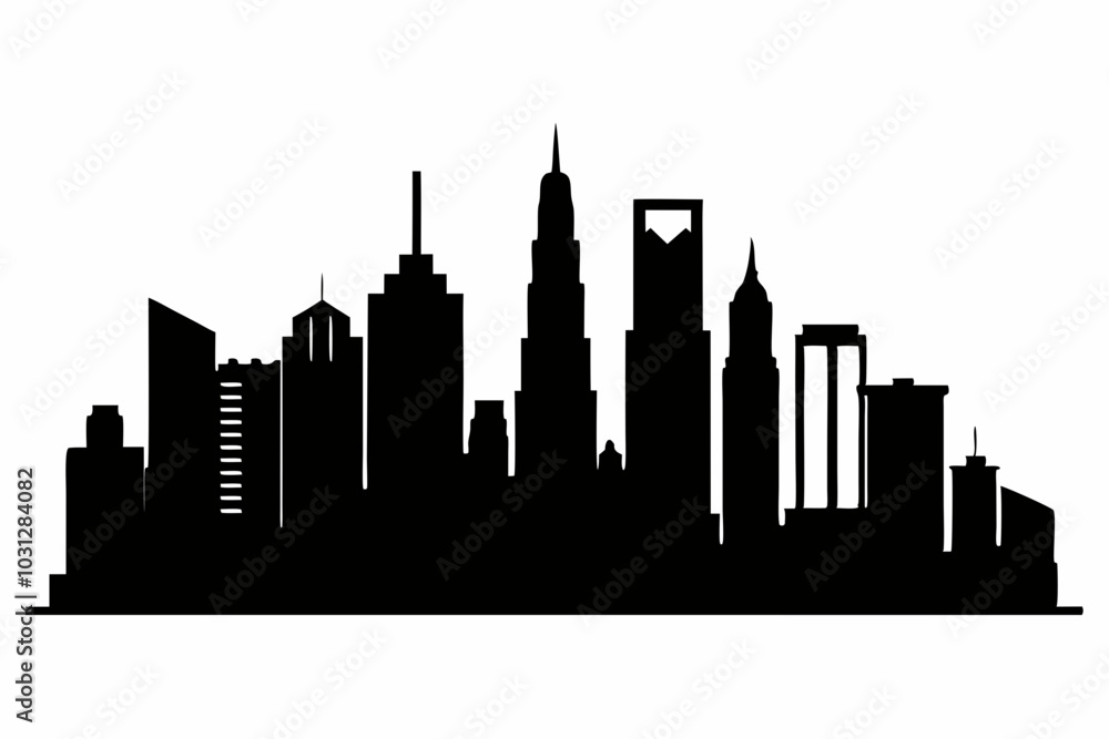 Naklejka premium Chicago City Skyline Silhouette, City buildings black Silhouette vector 