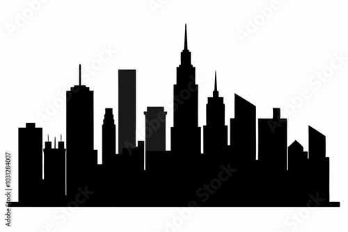 Chicago City Skyline Silhouette, City buildings black Silhouette vector	
