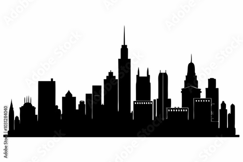 Chicago City Skyline Silhouette, City buildings black Silhouette vector	
