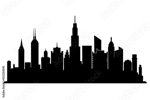 Chicago City Skyline Silhouette, City buildings black Silhouette vector	
