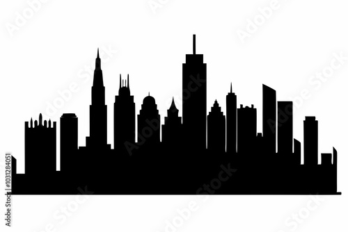 Chicago City Skyline Silhouette, City buildings black Silhouette vector	
