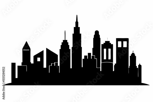 Chicago City Skyline Silhouette, City buildings black Silhouette vector	
