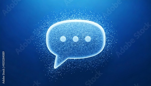 A glowing chat bubble with three dots, symbolizing messaging or communication, set against a blue background.