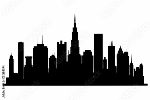 Chicago City Skyline Silhouette, City buildings black Silhouette vector	
