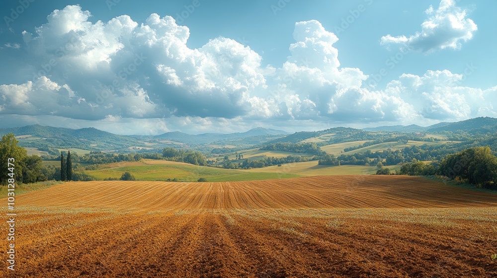 Expansive agricultural landscape under a cloudy sky. Expansive agricultural landscape under a cloudy sky.