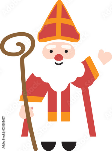Sinterklaas with Staff Illustration