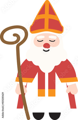 Sinterklaas with Staff Illustration