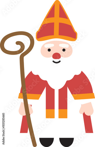 Sinterklaas with Staff Illustration