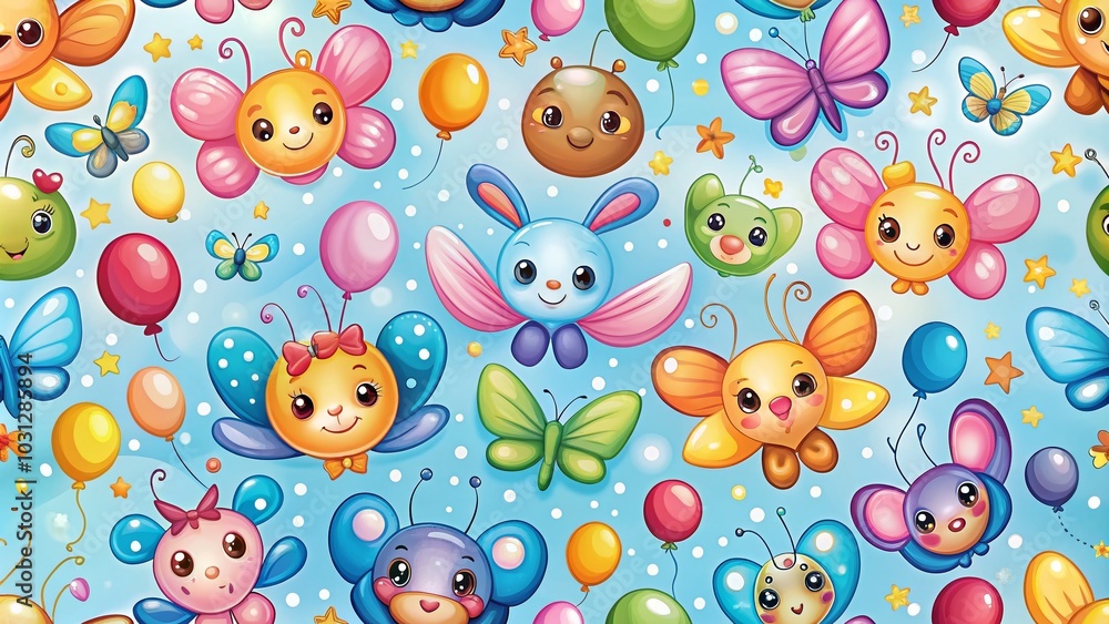 Fototapeta premium Bright Colorful Butterfly Balloons Seamless Pattern for Kids' Decor and Fabrics