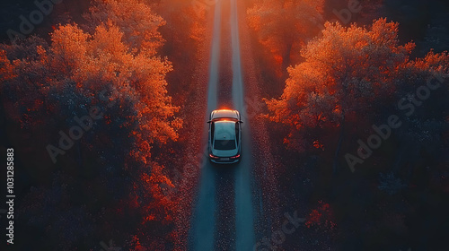 Aerial view of a car on a s...