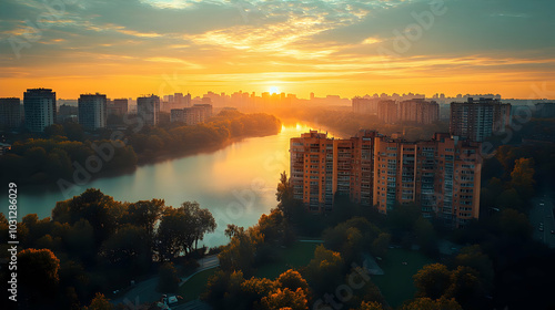 Serene sunset over a river ...