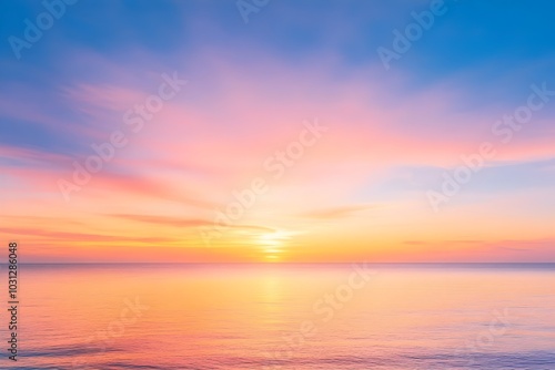 Breathtaking Sunset Over the Tranquil Ocean Horizon with Vibrant Color Reflection