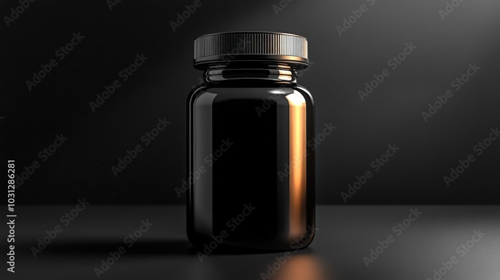 Black pill bottle on a black background. Black pill bottle on a black background.