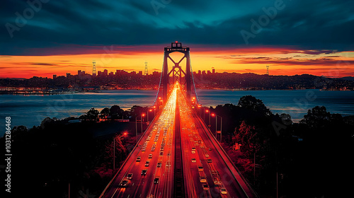Sunset view of a bridge wit...