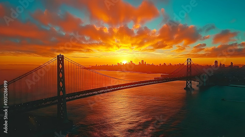 Sunset over a bridge with c...