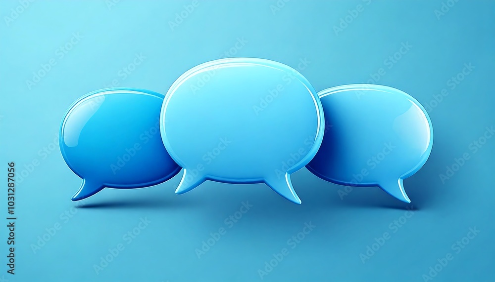 Three blue speech bubbles on a soft blue background, symbolizing communication, discussion, and conversation. Three blue speech bubbles on a soft blue background, symbolizing communication, discussion, and conversation.
