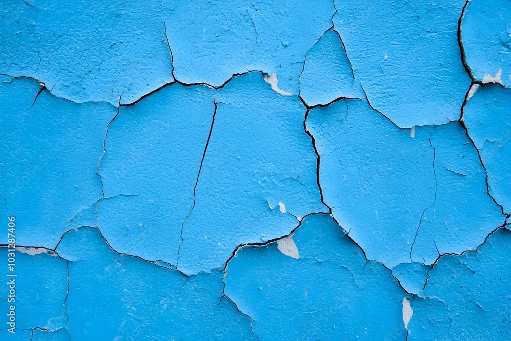 Obraz premium Weathered Cracked Blue Paint on Textured Wall Surface