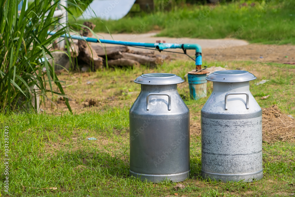 Morning Delivery: Fresh Milk in Stainless Steel Can Morning Delivery: Fresh Milk in Stainless Steel Can