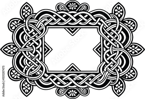 Celtic Vector Frame, Decorative Border Pattern with Irish Knots for Greeting Cards and Invitations illustration on white background.