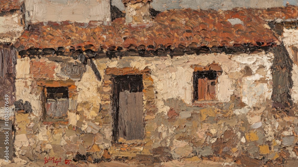 Rustic Stone House with Red Tile Roof in Vintage Style Rustic Stone House with Red Tile Roof in Vintage Style