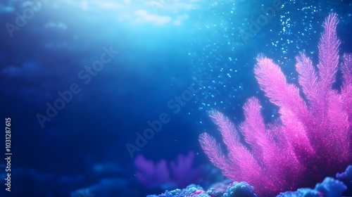 Enchanting Underwater Scene with Soft Glowing Corals and Drifting Iridescent Particles