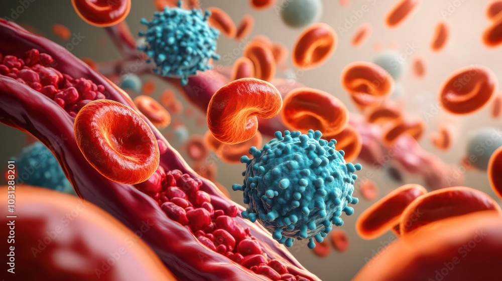 Fototapeta premium Illustration of hormones flowing through the bloodstream, highlighting imbalance and bodily effects