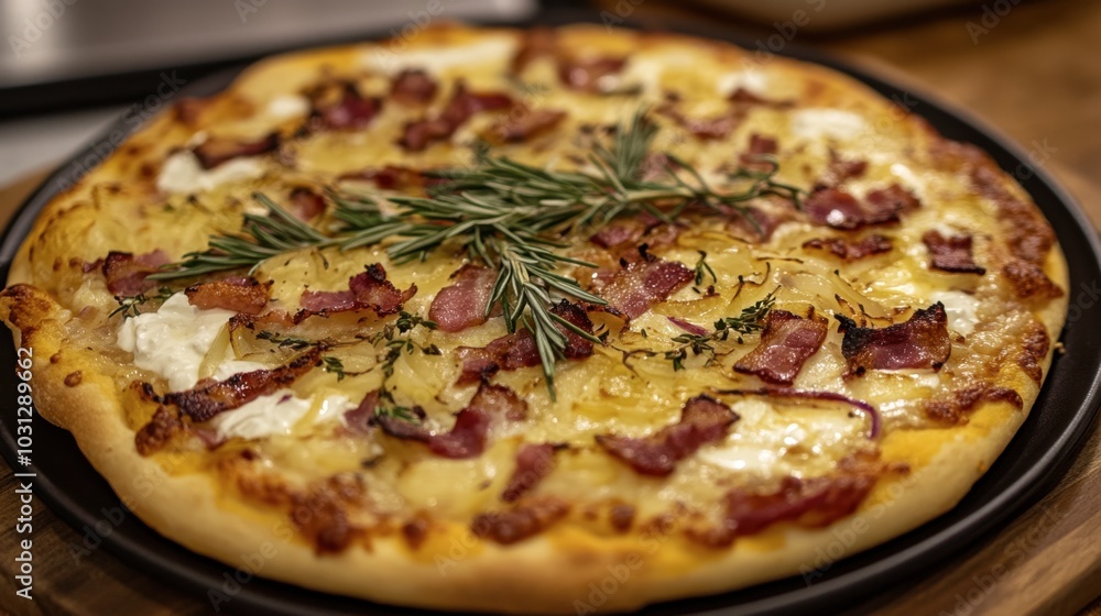 Delicious Pizza with Bacon and Fresh Herbs Delicious Pizza with Bacon and Fresh Herbs
