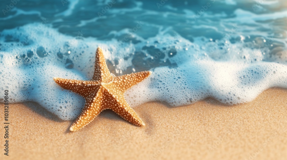 Starfish on the summer beach in sea water. Summer background Starfish on the summer beach in sea water. Summer background