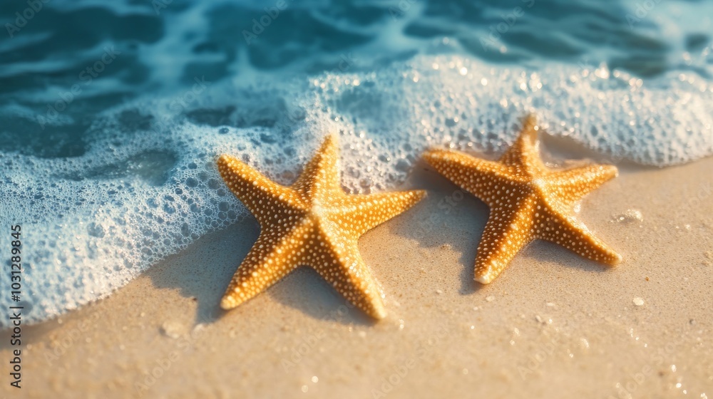 Starfish on the summer beach in sea water. Summer background Starfish on the summer beach in sea water. Summer background