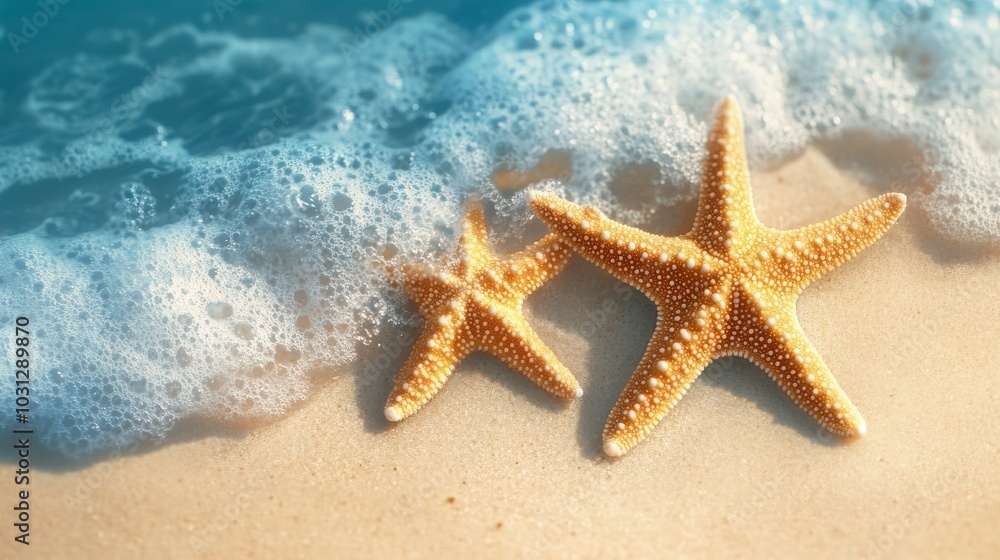 Starfish on the summer beach in sea water. Summer background Starfish on the summer beach in sea water. Summer background